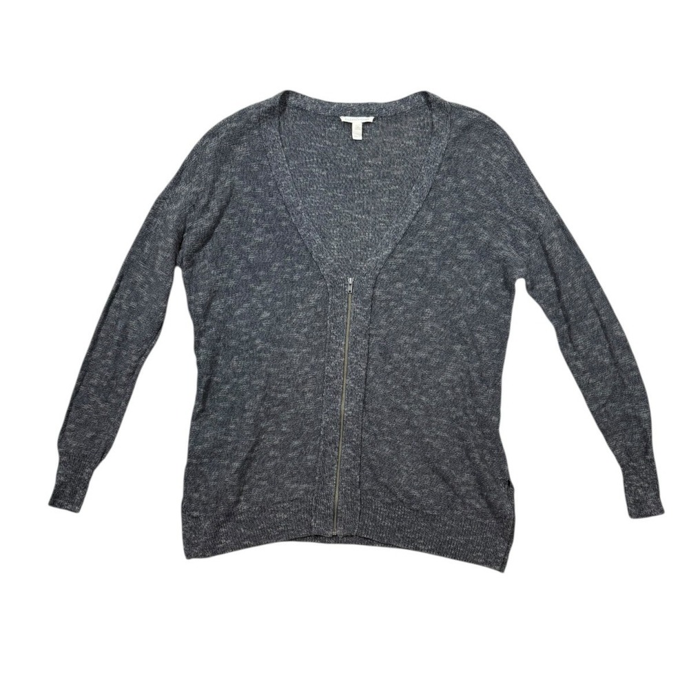 Eileen Fisher Women's Gray V Neck Zip Linen Blend Cardigan Sweater Size XS